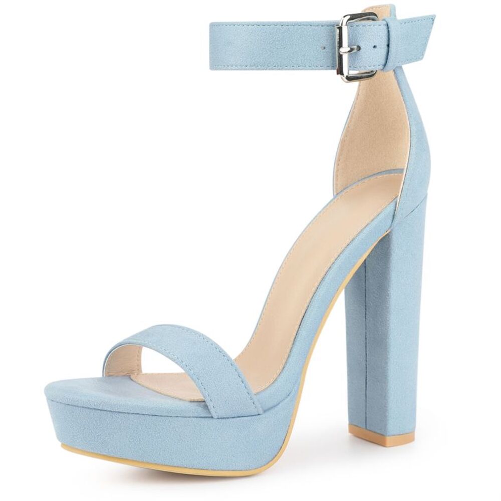 Platform High Heel Ankle Strap Chunky Heels Sandals Light Blue